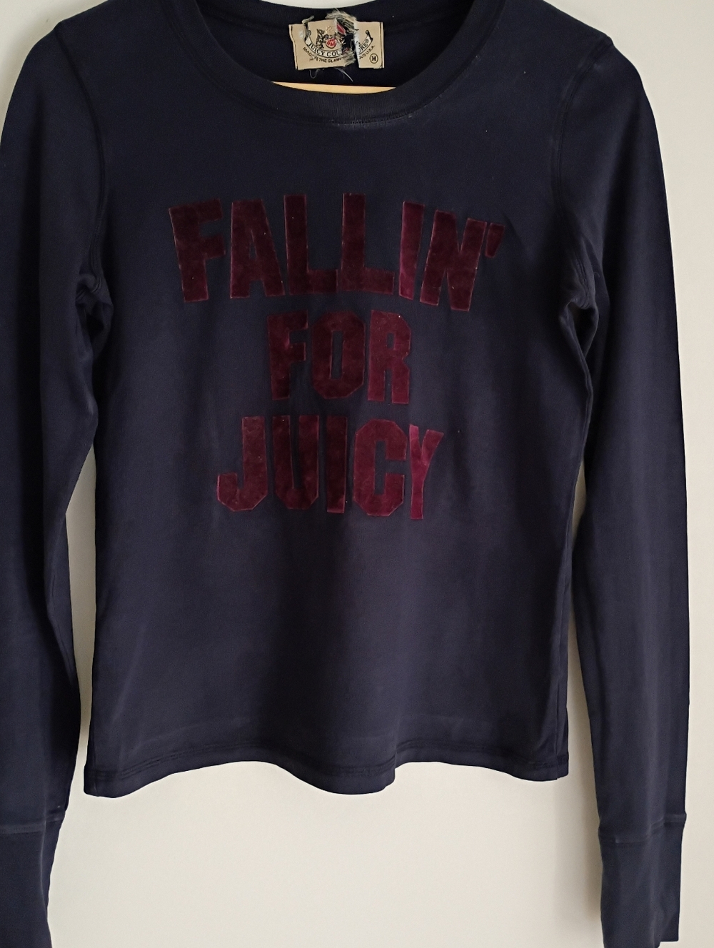 Vintage Y2K Fallin for Juicy Couture Blue Tee T Shirt Velvet Festival Made USA